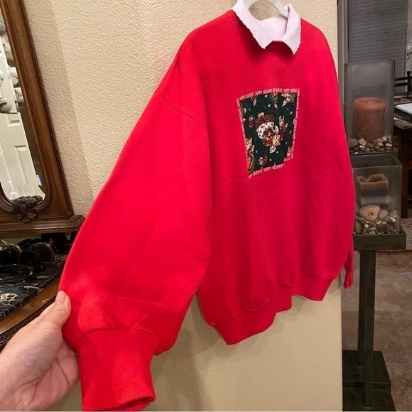 Vintage HANES Women Red Cat & Mouse Xmas Holidays Collar Sweatshirt Size Large - Picture 4 of 8